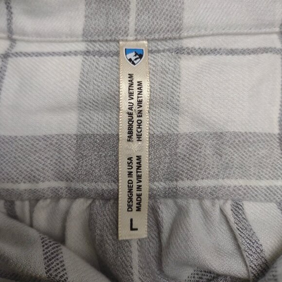 Kuhl gray plaid long sleeve cotton blend button front flannel shirt ladies Large - Picture 7 of 8